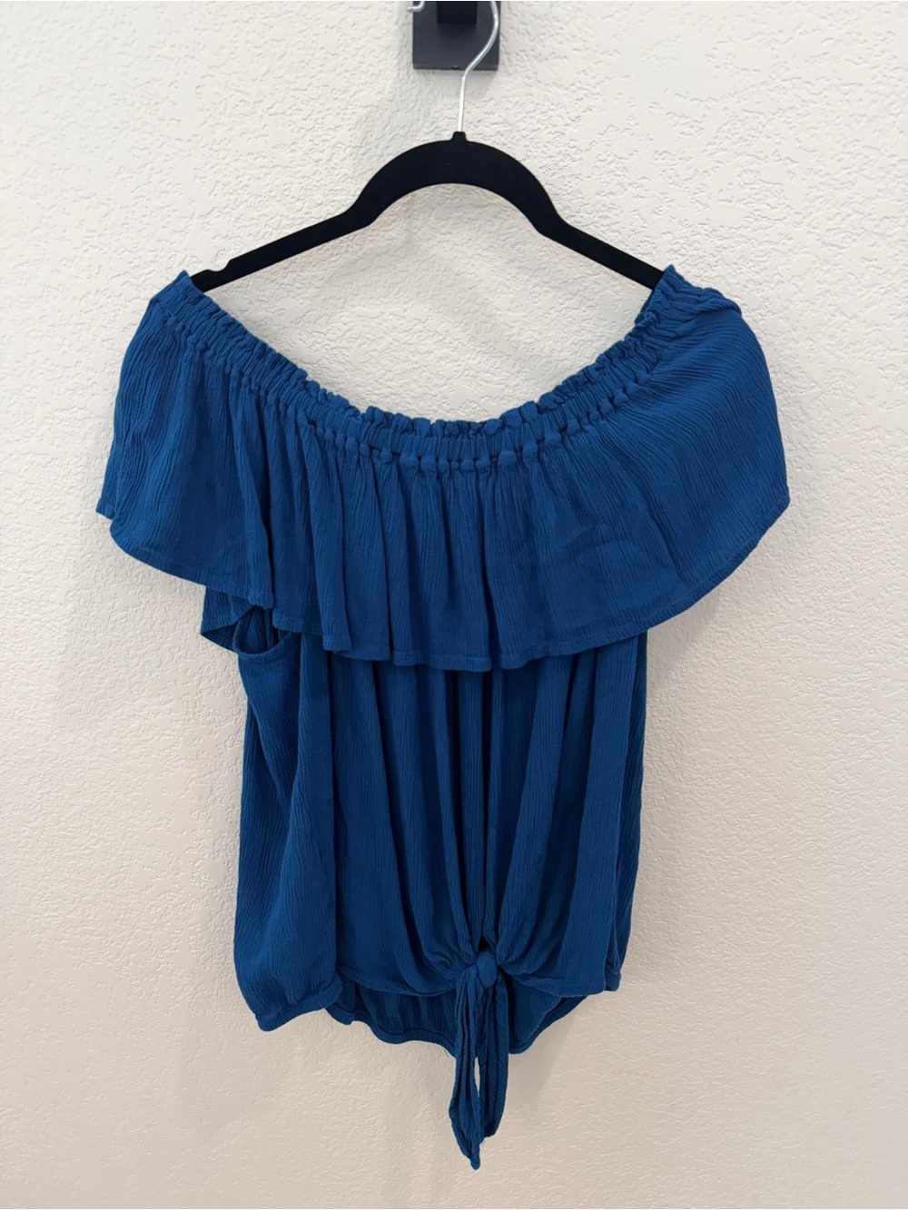 Express Off-Shoulder Tie Women's Top - Blue/Teal